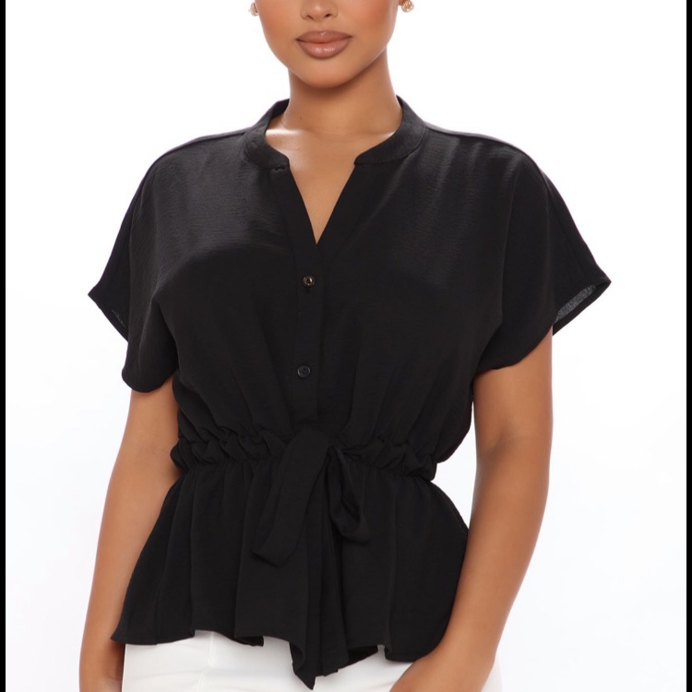 Black Ruffle Button Down Top